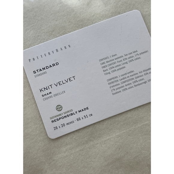 New Pottery Barn Knit Velvet Standard Shams in Ivory - Picture 2 of 4